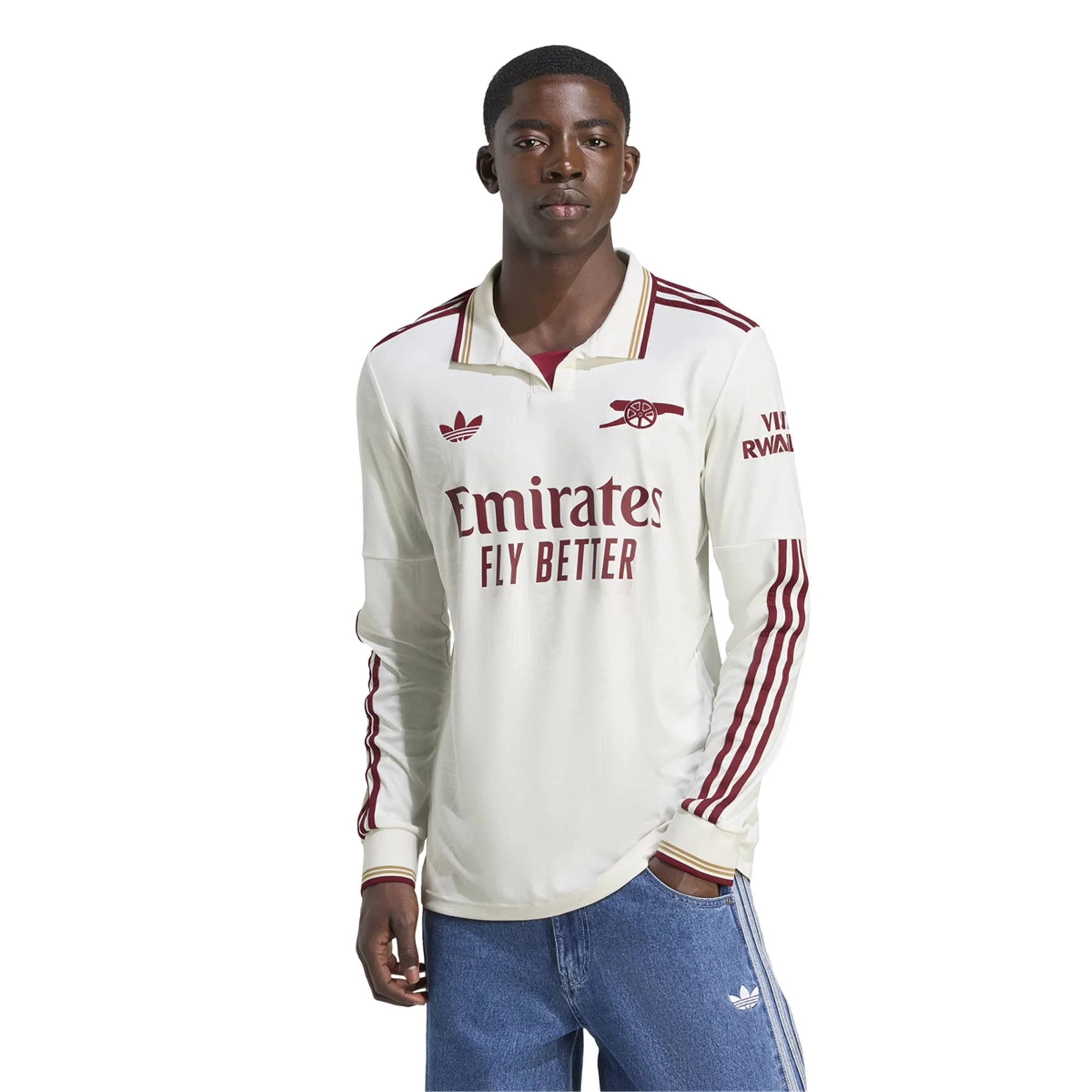 adidas Arsenal Eberechi Eze Third Long Sleeve Jersey w/ EPL + No Room For Racism 25/26 (White/Burgundy)