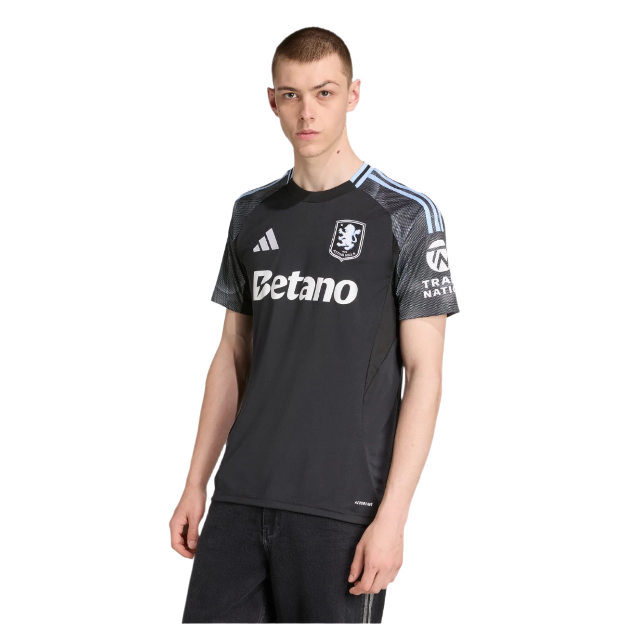 adidas Tielemans Men's Aston Villa 25/26 Away Jersey w/ EPL + NRFR Patches (Black/Global Blue)
