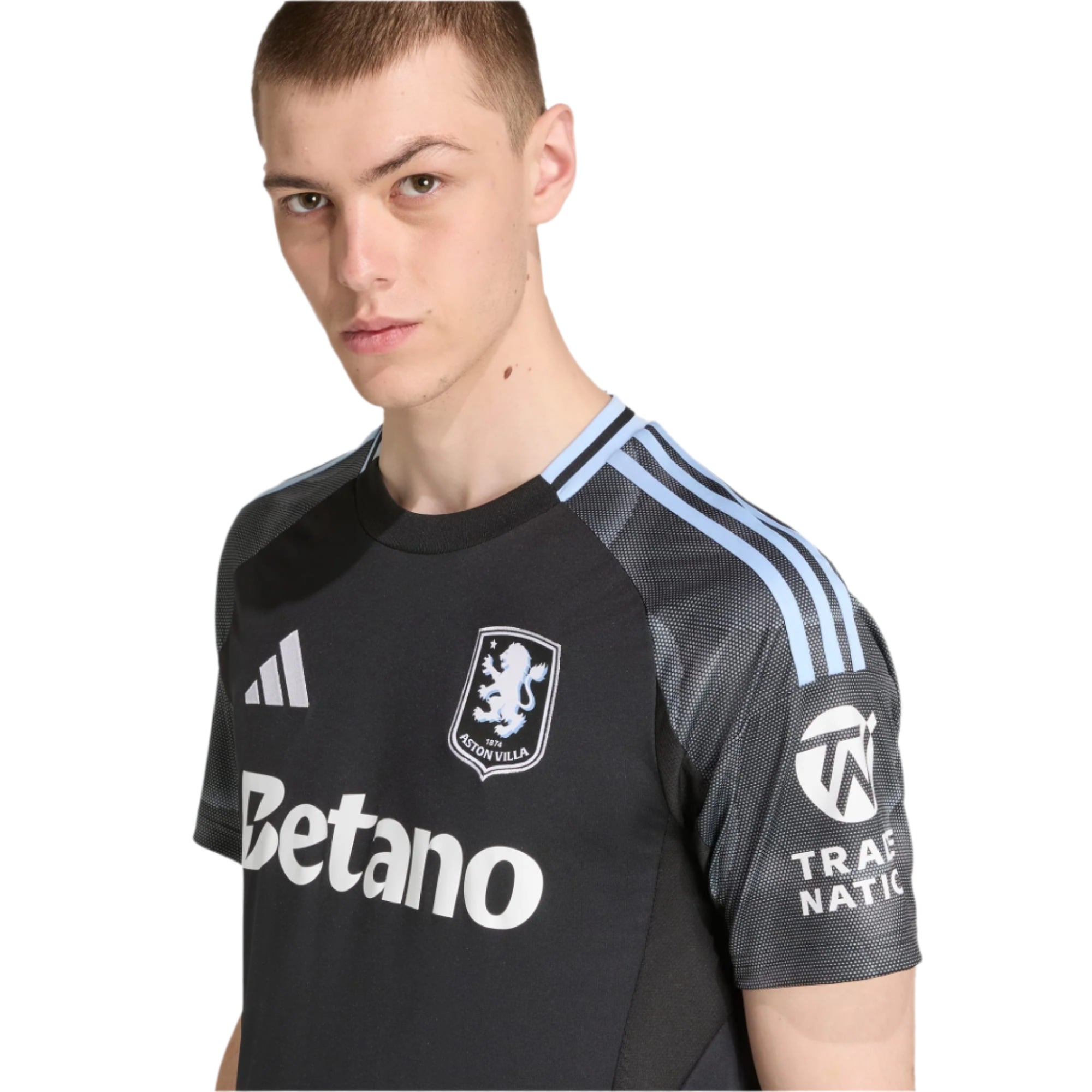 adidas Cash Men's Aston Villa 25/26 Away Jersey w/ EPL + NRFR Patches (Black/Global Blue)