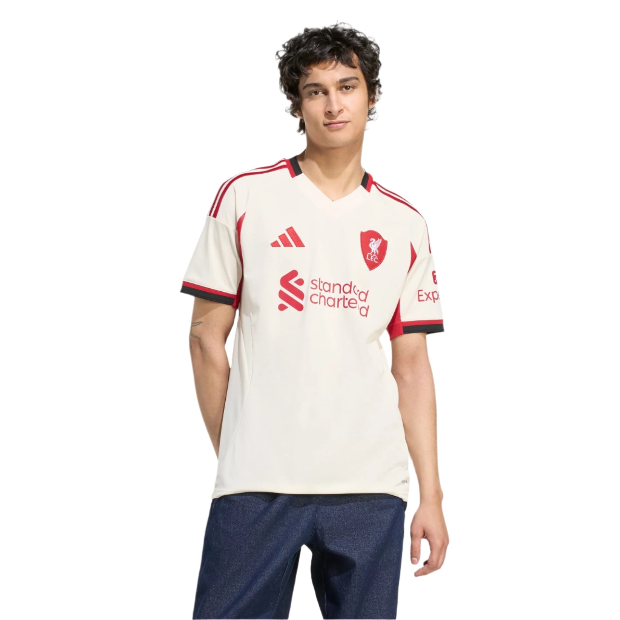 adidas Men's Liverpool Virgil van Dijk Away Jersey w/ Champions League Patches 25/26 (Wonder White)