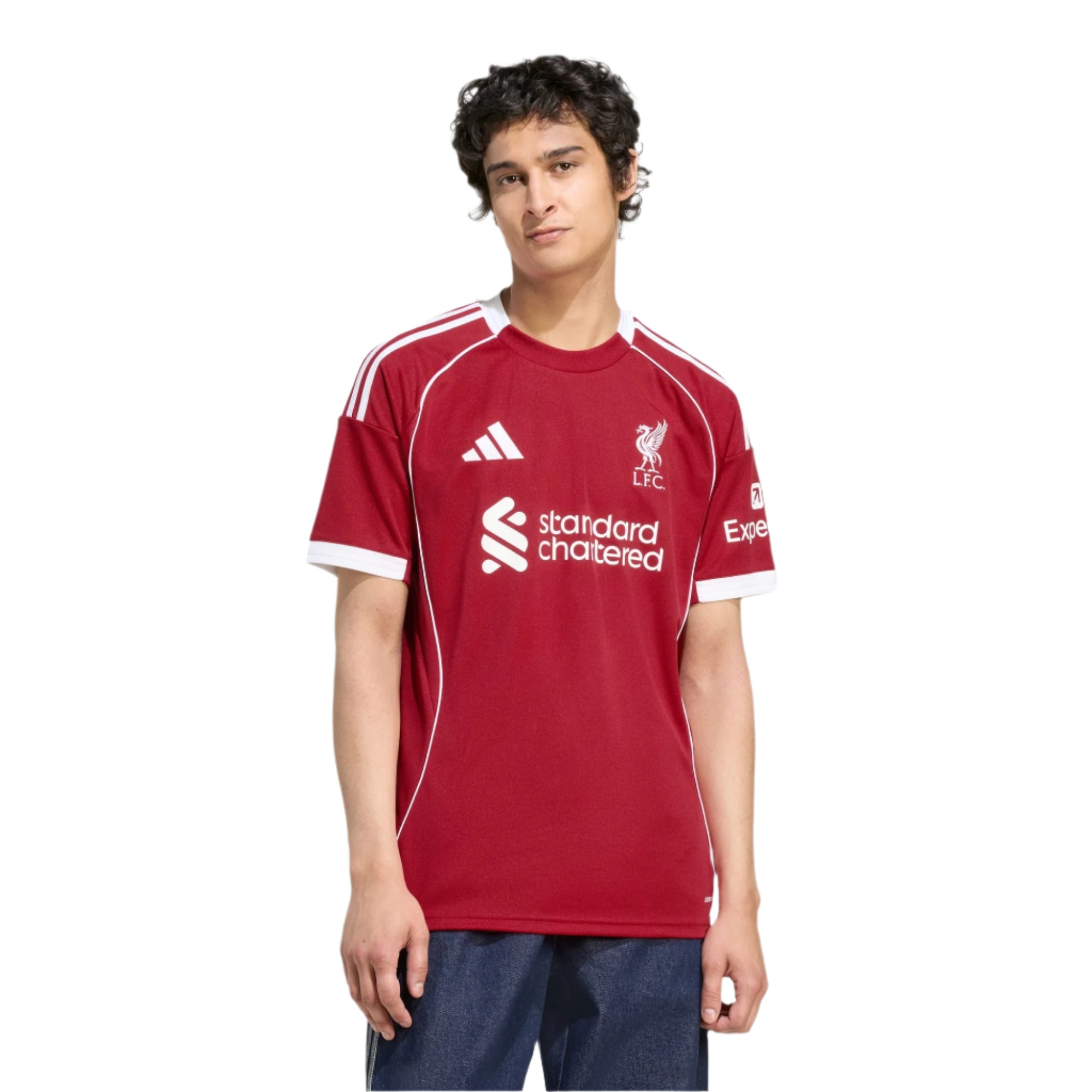 adidas Men's Liverpool Gakpo Home Jersey 25/26 w/ Champions League Patches (Strawberry Red)