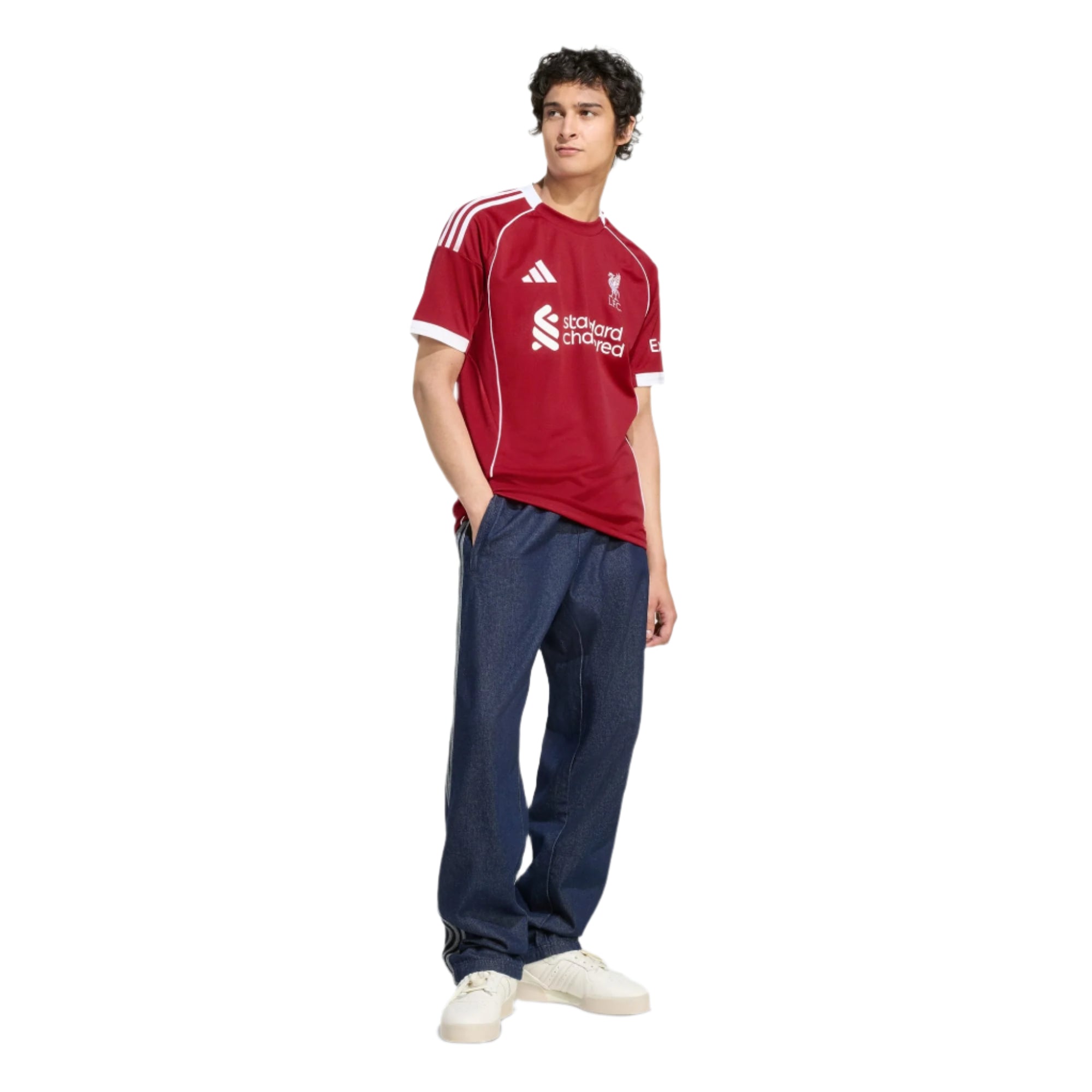 adidas Robertson Men's Liverpool Home Jersey 25/26 w/ NRFR + EPL Champions Patch (Strawberry Red)