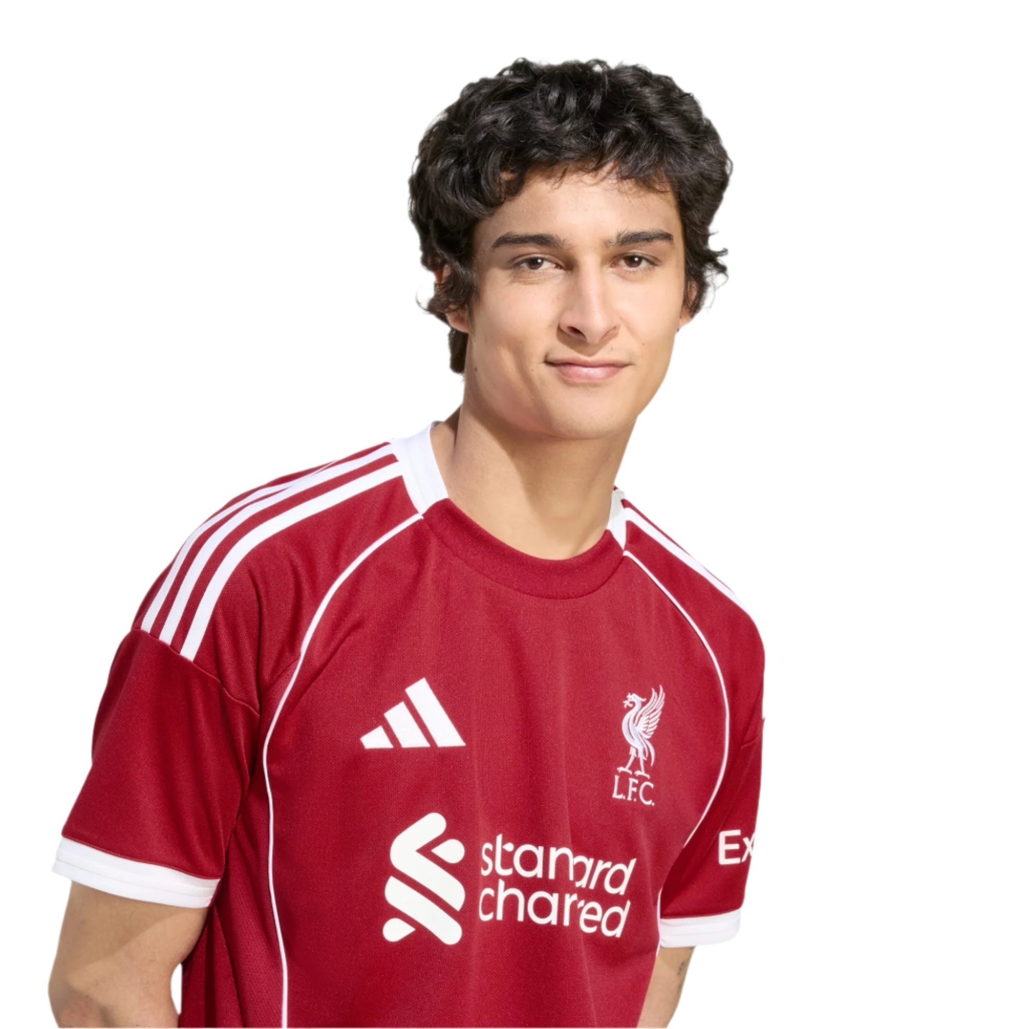 adidas Men's Liverpool Gakpo Home Jersey 25/26 w/ Champions League Patches (Strawberry Red)