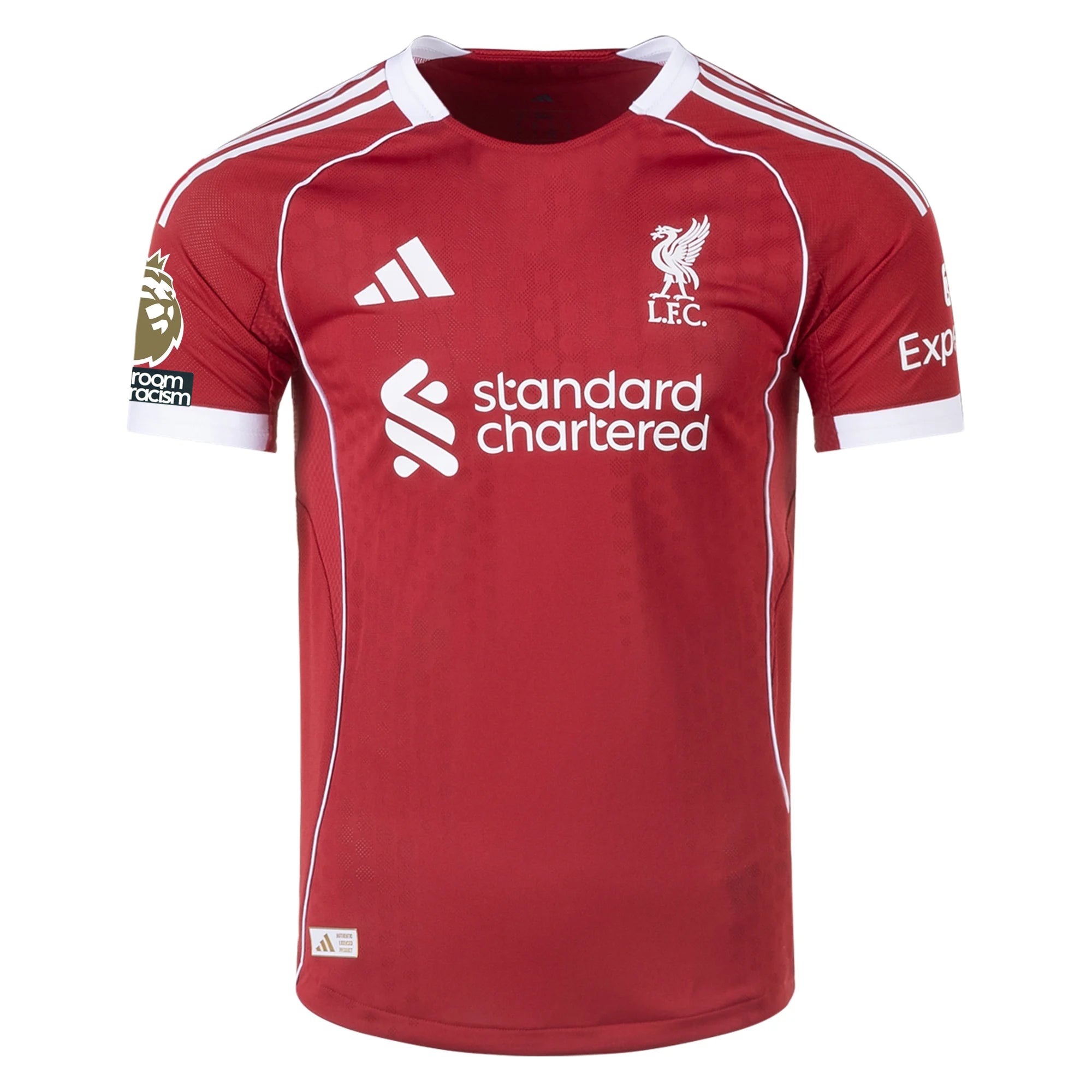 adidas Men's Liverpool FC Authentic Bradley Home Jersey 25/26 w/ EPL + NRFR Patches (Strawberry Red)