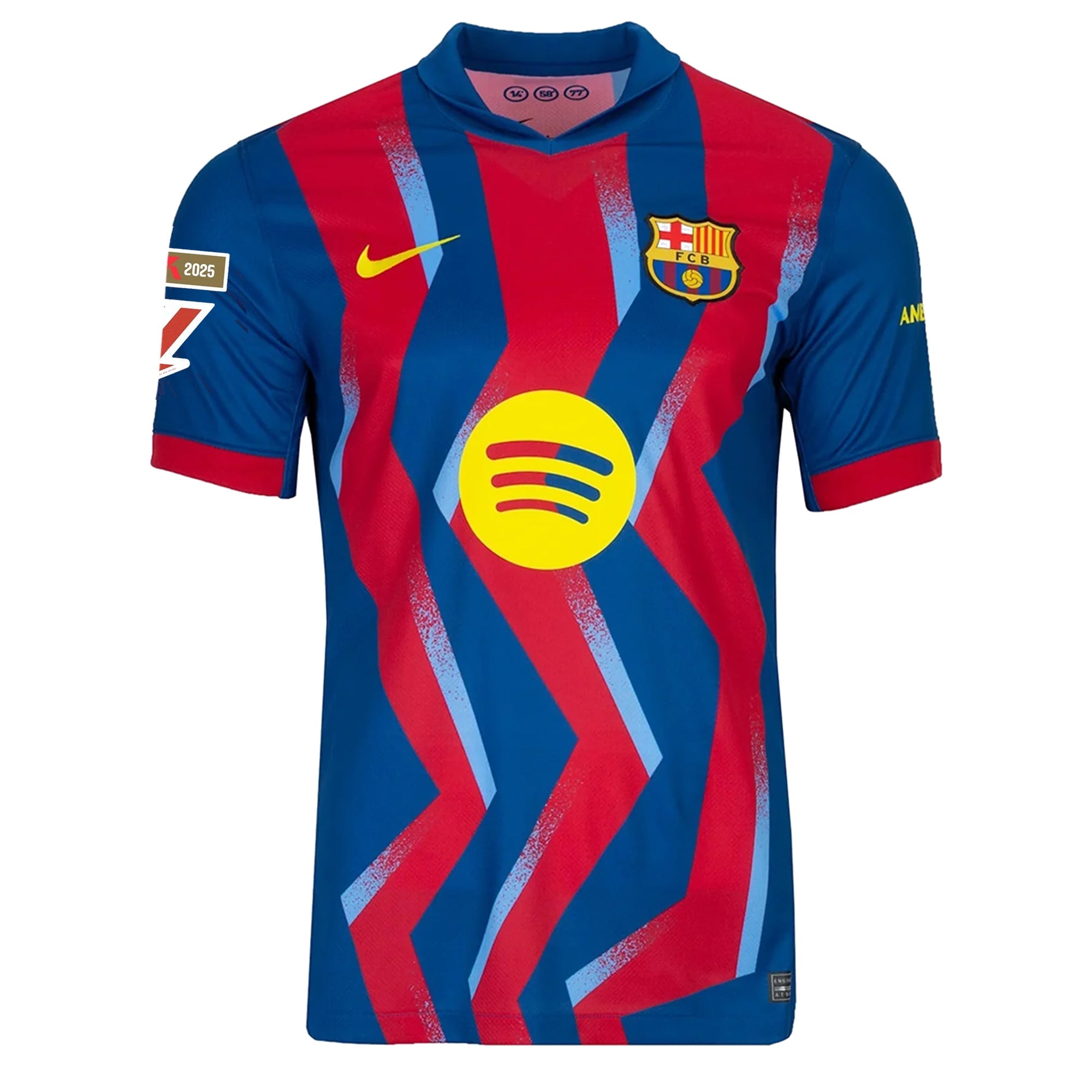 Nike Men's FC Barcelona Bernal 4th Jersey 25/26 w/ La Liga Patches (Blue/Red/Yellow)