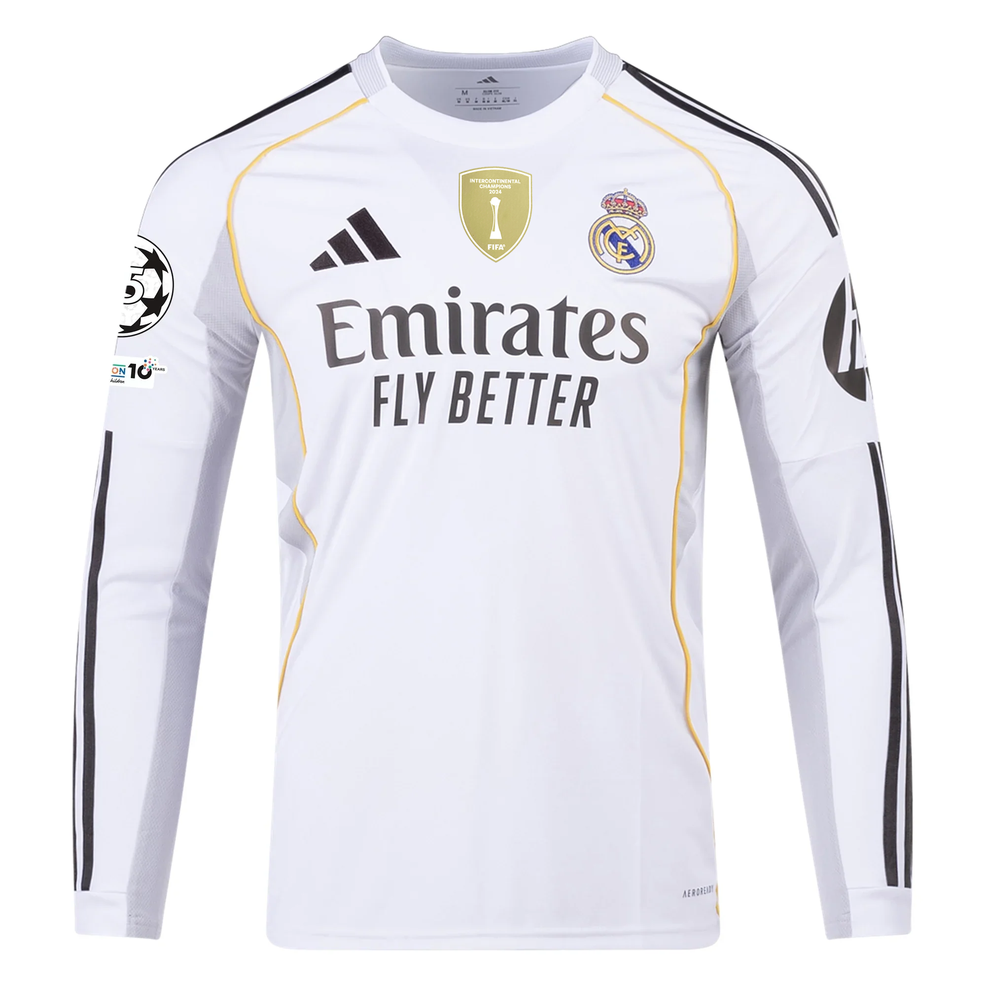 adidas Real Madrid Alaba Long Sleeve Home Jersey w/ Intercontinental + Champions League Patches 25/26 (White)