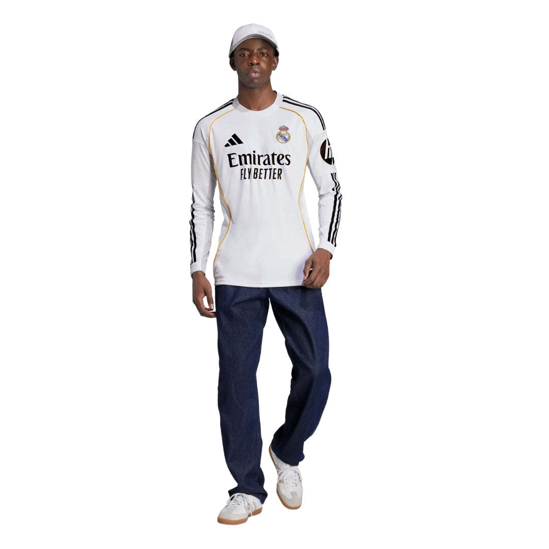 adidas Real Madrid Brahim Long Sleeve Home Jersey w/ Intercontinental + Champions League Patches 25/26 (White)