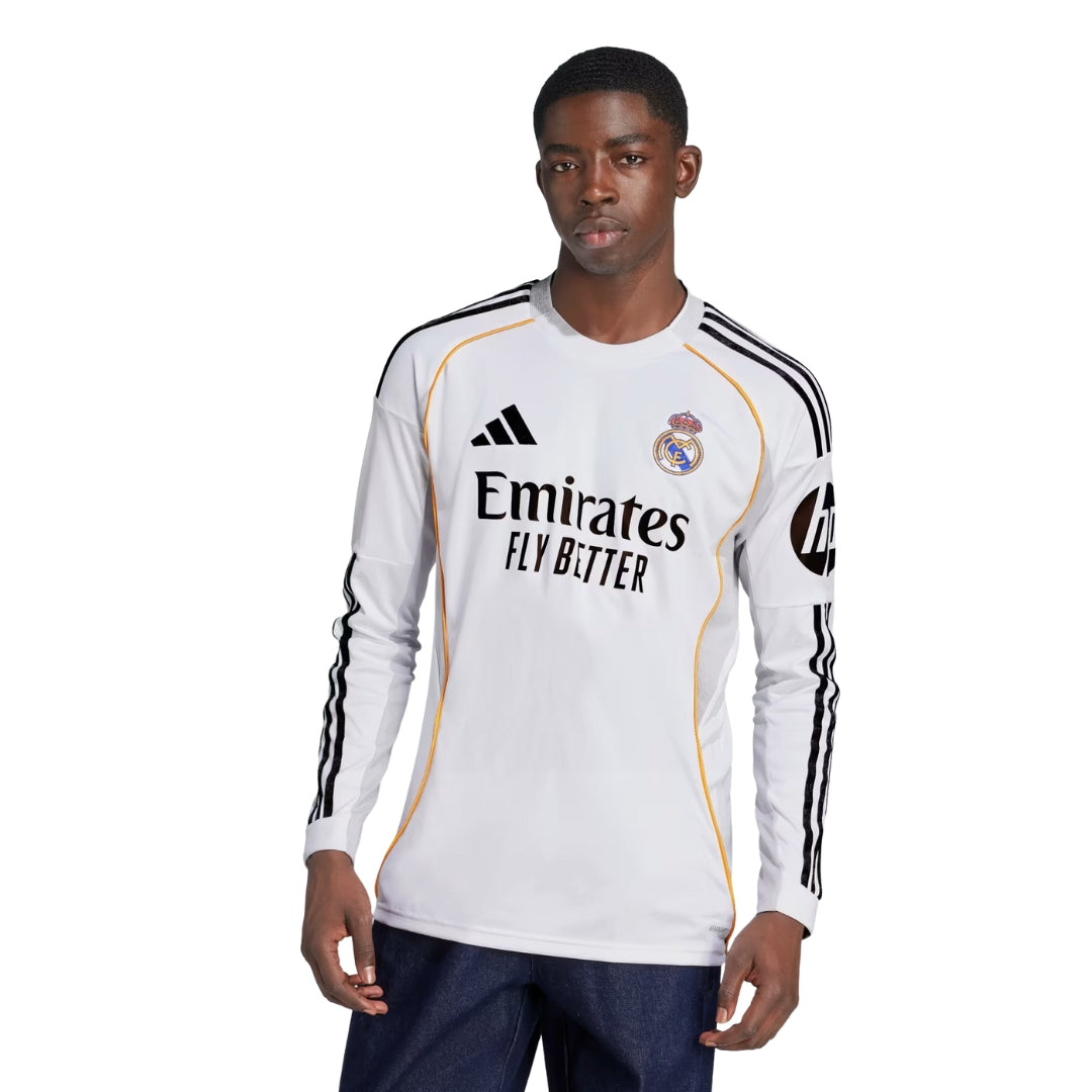 adidas Real Madrid Trent Long Sleeve Home Jersey w/ Intercontinental + Champions League Patches 25/26 (White)