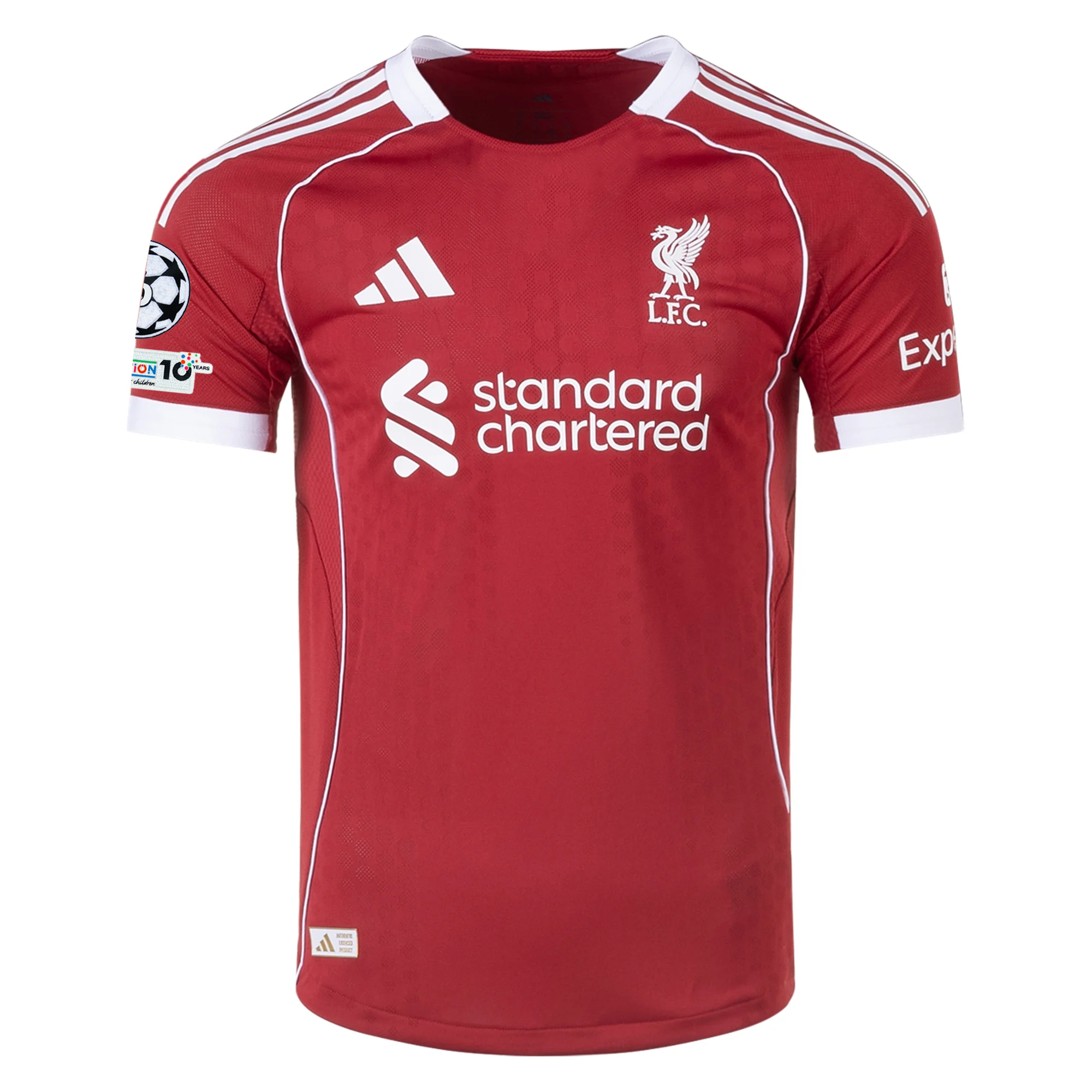adidas Men's Liverpool FC Authentic Szoboszlai Home Jersey 25/26 w/ Champions League Patches (Strawberry Red)