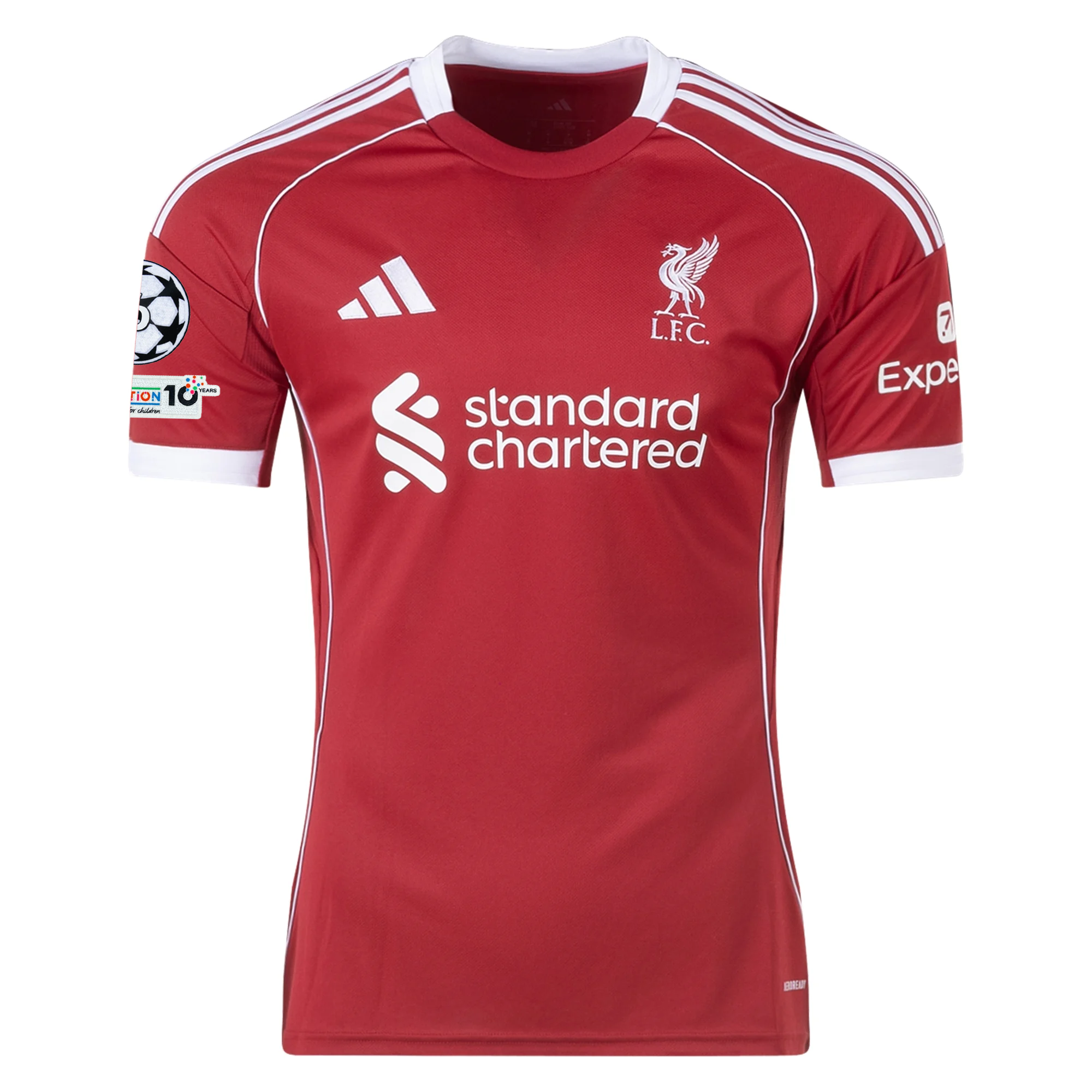 adidas Men's Liverpool Gomez Home Jersey 25/26 w/ Champions League Patches (Strawberry Red)