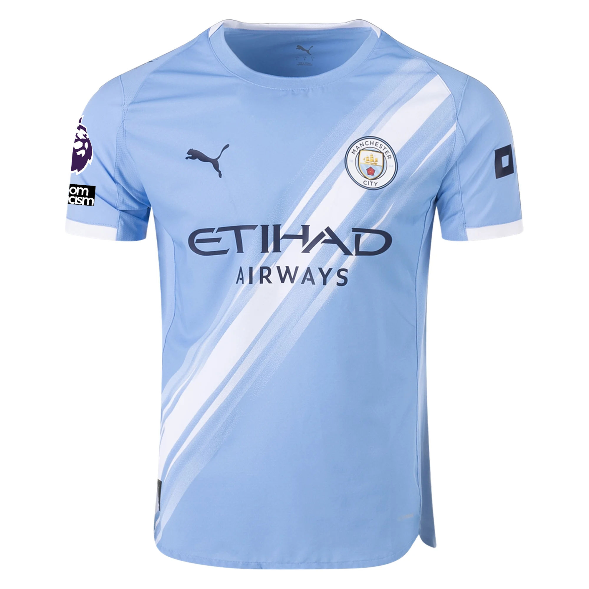 Puma Manchester City Authentic Doku Home Jersey w/ EPL + No Room For Racism Patches 25/26 (Team Light Blue/White)